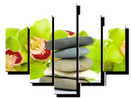 5dielny obraz naukladane kamene a orchidea-viac dielny obraz-onlinefotka