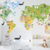 detska mapa sveta s vyobrazenim zvierat-Detska mapa sveta na stenu-Onlinefotka.sk