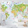 detska mapa sveta so zvieratami malymi aj morske zivocichy-Detska mapa sveta na stenu-Onlinefotka.sk