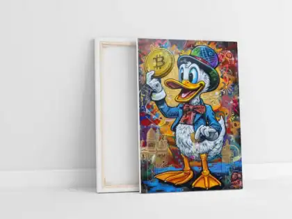 Obraz na plátne-Kačer s Bitcoinom v psychedelickom svete-Fotka na plátno-Onlinefotka.sk