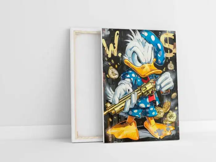 Obraz na plátne-Kačer s guľometom a zlatými mincami-Fotka na plátno-Onlinefotka.sk